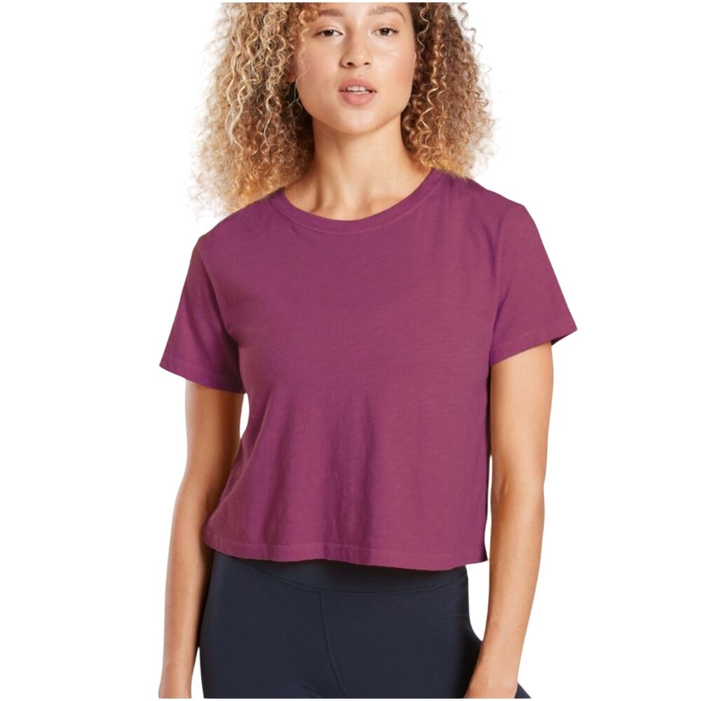 Athleta Organic Daily Crop Tee in Mulberry Size XL-